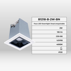 Foco lineal LED empotrable 2W - UGR18 - CRI90 - Chip OSRAM
