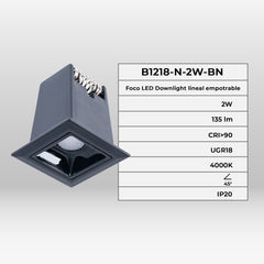 Foco lineal LED empotrable 2W - UGR18 - CRI90 - Chip OSRAM