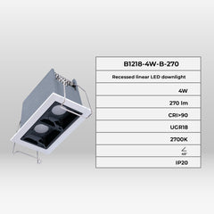 Foco lineal LED empotrable 4W - UGR18 - CRI90 - Chip OSRAM
