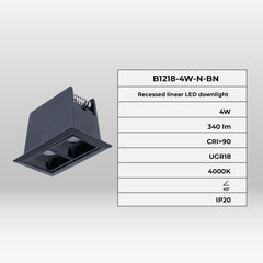 Foco lineal LED empotrable 4W - UGR18 - CRI90 - Chip OSRAM