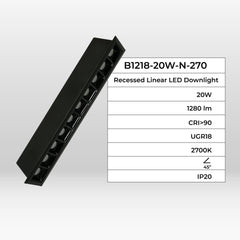 Foco lineal LED empotrable 20W - UGR18 - CRI90 - Chip OSRAM