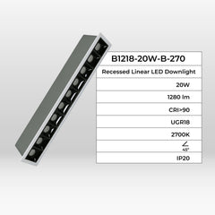 Foco lineal LED empotrable 20W - UGR18 - CRI90 - Chip OSRAM