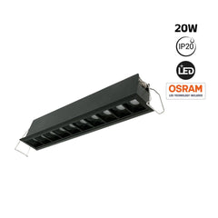 Foco lineal LED empotrable 20W - UGR18 - CRI90 - Chip OSRAM