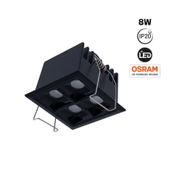Downlight LED cuadrado empotrable 8W - 4 Focos - UGR18 - CRI90 - Chip OSRAM