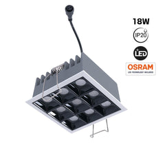 Downlight LED cuadrado empotrable 18W - 9 Focos - UGR18 - CRI90 - Chip OSRAM