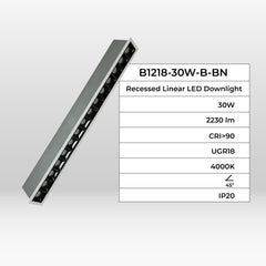 Foco lineal LED empotrable 30W - UGR18 - CRI90 - Chip OSRAM