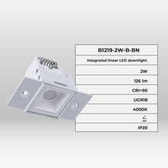 Foco lineal LED trimless / integración - 2W - UGR18 - CRI90