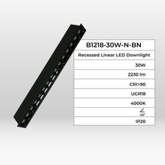 Foco lineal LED empotrable 30W - UGR18 - CRI90 - Chip OSRAM