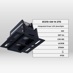 Foco lineal LED trimless / integración - 4W - UGR18 - CRI90