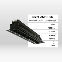 Foco lineal LED trimless / integración - 20W - UGR18 - CRI90