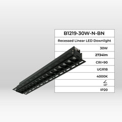 Foco lineal LED trimless / integración - 30W - UGR18 - CRI90