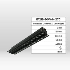 Foco lineal LED trimless / integración - 30W - UGR18 - CRI90