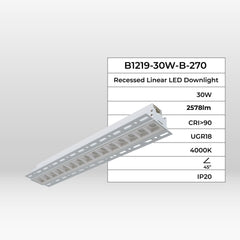 Foco lineal LED trimless / integración - 30W - UGR18 - CRI90