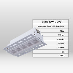 Foco lineal LED trimless / integración - 12W - UGR18 - CRI90