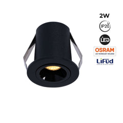 Downlight LED empotrable circular 2W - Chip Osram - UGR18 - Corte Ø 25mm - Negro