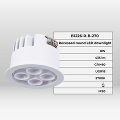 Downlight LED empotrable circular 8W - Chip Osram - UGR18 - Corte Ø 58mm