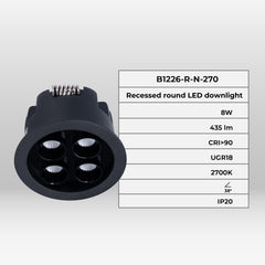 Downlight LED empotrable circular 8W - Chip Osram - UGR18 - Corte Ø 58mm