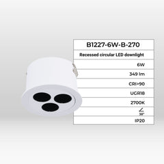 Downlight LED empotrable circular 6W - UGR18 - Corte Ø 55mm - Blanco