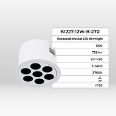 Downlight LED empotrable circular 12W - UGR18 - Corte Ø 70mm - Blanco
