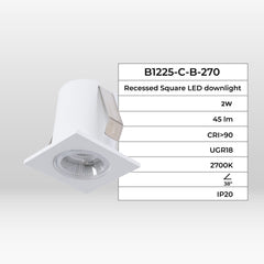 Downlight LED empotrable cuadrado 2W - Chip Osram - UGR18 - Corte Ø 25mm - Blanco
