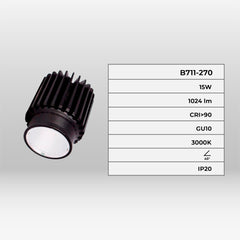 Módulo LED 15W para aro downlight MR16/GU10 - 45º - CRI 90