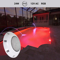 Foco LED para piscina RGB de superficie 12V AC - 24W - Sumergible - Con mando - IP68