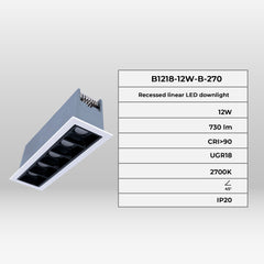 Foco lineal LED empotrable 10W - Chip OSRAM - UGR18 - CRI90