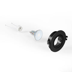 KIT Aro empotrable basculante Ø90mm + Bombilla GU10 6W + Portalámparas