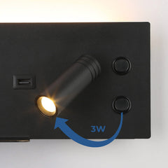 Aplique de pared para lectura con puerto USB "Kerta" - Iluminación doble - 3W+7W