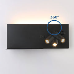 Aplique de pared para lectura con puerto USB "Kerta" - Iluminación doble - 3W+7W