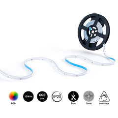 Tira LED COB 24V DC RGB - Emisión lateral - 12W/m - 10mm - IP20 - Corte c/ 5cm - Rollo de 5 metros