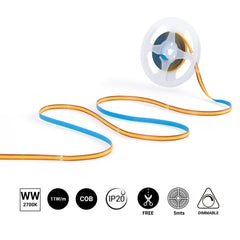 Tira LED COB 24V DC -Monocolor - FREE CUT - 11W/m - 8mm - IP20 - Rollo de 5 metros