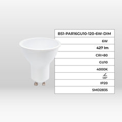Bombilla LED GU10 - 6W - Regulable - 120º