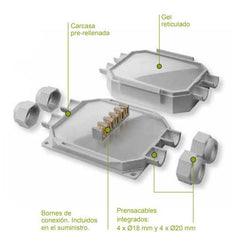 Caja de conexiones estanca Readybox 120 con gel aislante integrado IP68 con 5 conectores 6MM2
