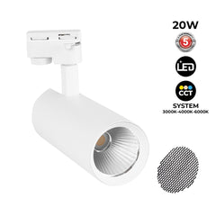 Proyector LED para carril monofásico 20W - CCT - CRI 90 - 1800 lm