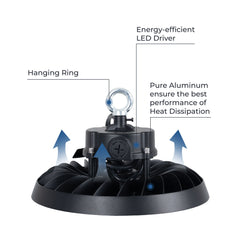 Campana LED UFO industrial 150W - CCT - 170lm/W - Driver LIFUD - IP65 - 10 años garantía