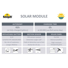 Bolardo solar LED "FELICE 400" con sensor PIR - 33 cm - 4000K - 2 modos de funcionamiento