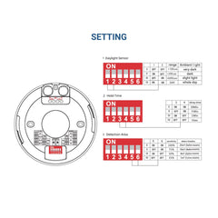 Sensor de movimiento por microondas - Superficie - DIP Switch - Techo/pared
