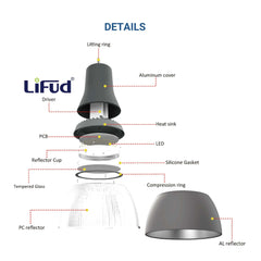 Campana LED comercial CCT - (25W / 40W /60W / 80W) - Difusor aluminio - UGR19 - Driver Lifud 0-10V