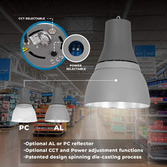 Campana LED comercial CCT - (25W / 40W /60W / 80W) - Difusor aluminio - UGR19 - Driver Lifud 0-10V