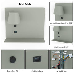 Aplique de pared para lectura con puerto USB "BASKOP" - 6W - Izquierda