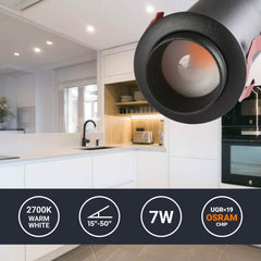 Foco de techo empotrable "ROMI" 7W - Zoom - Chip OSRAM - 2700K