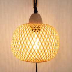 Aplique de pared de mimbre y madera "Phuket" - Con cable y enchufe - E27