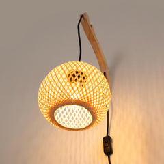 Aplique de pared de mimbre y madera "Phuket" - Con cable y enchufe - E27