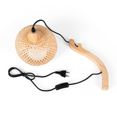 Aplique de pared de mimbre y madera "Phuket" - Con cable y enchufe - E27