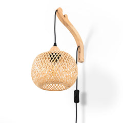 Aplique de pared de mimbre y madera "Phuket" - Con cable y enchufe - E27
