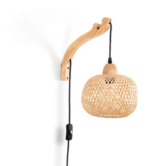 Aplique de pared de mimbre y madera "Phuket" - Con cable y enchufe - E27