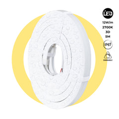 Neón LED flexible 3D 24V DC - 16x16mm - 5 metros - Kit completo - 12W/m - IP67 - Curvatura vertical y horizontal