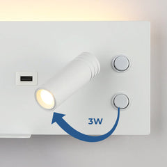 Aplique de pared para lectura con puerto USB "Kerta" - Iluminación doble - 3W+7W
