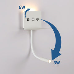 Aplique de pared para lectura "SLANGE 2" - 3W + 6W - Puerto USB + USB-C